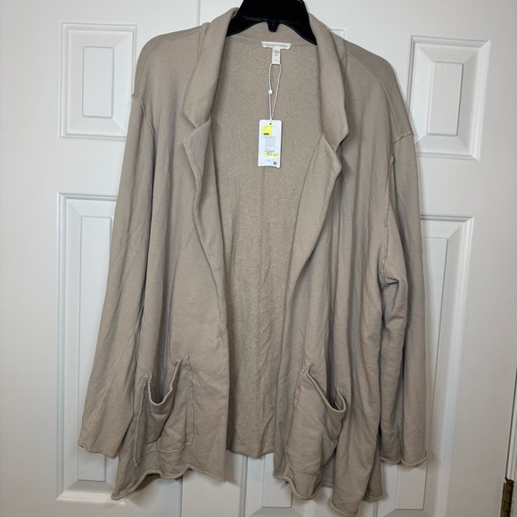 NWT Eileen Fisher Organic Cotton Long Collared Cardigan Open Front Beige Size 3X - Picture 1 of 6
